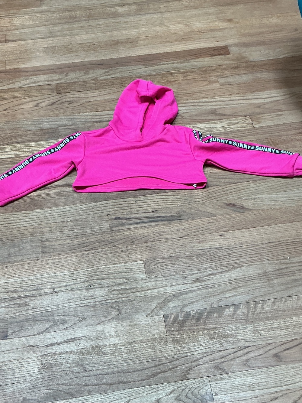 Kids Pink Cropped Hoodie with 'Sunny' Sleeve Trim